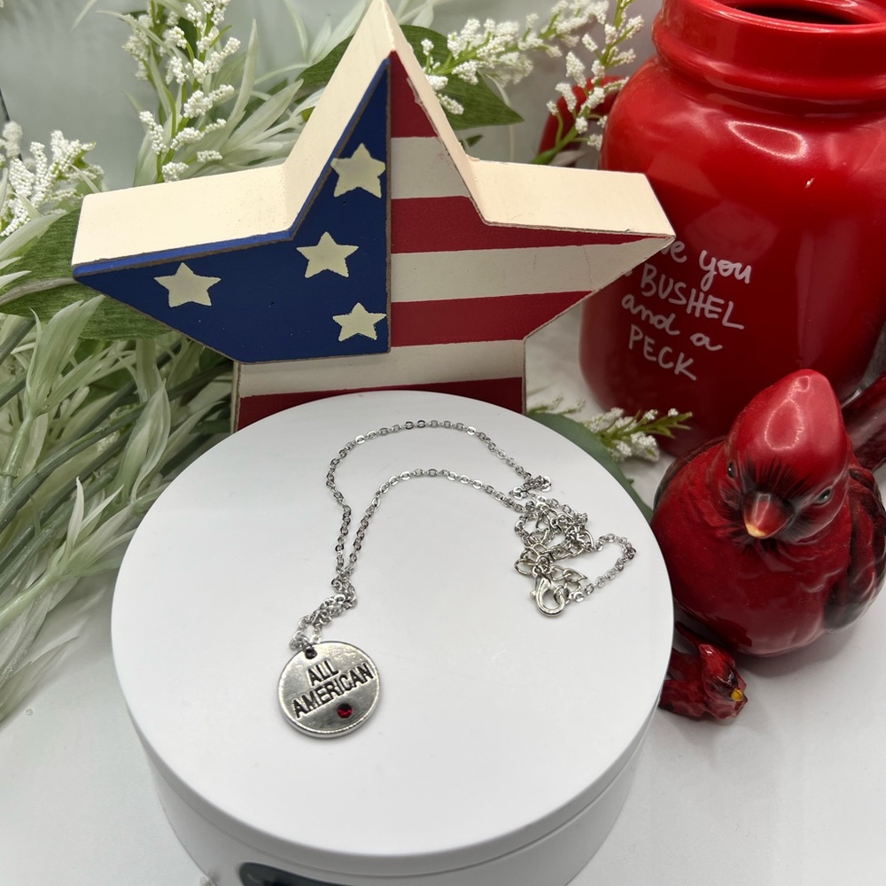 All American Pendant W Red Crystal on 17" Chain NEW